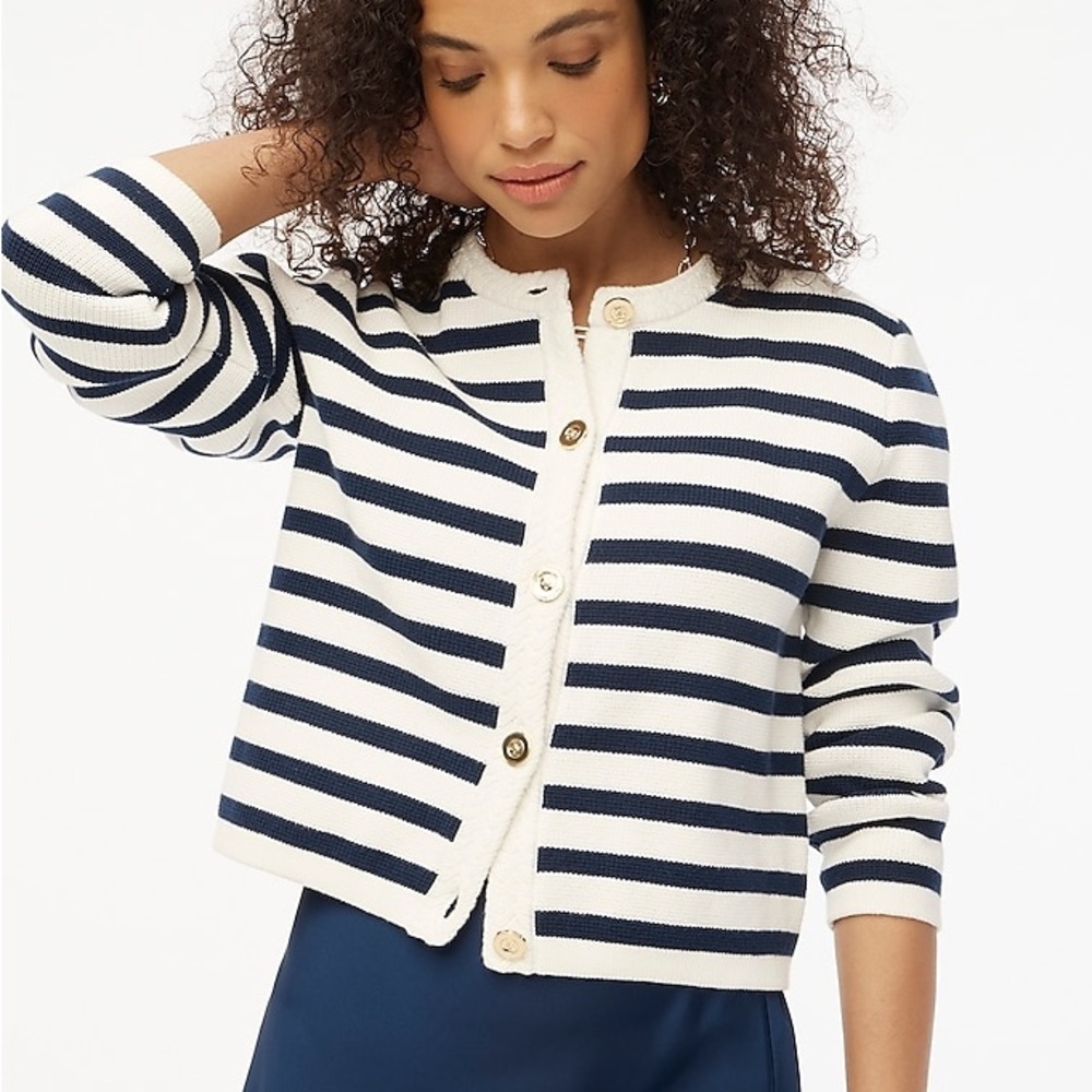 J. Crew Striped cotton lady jacket cardigan sweater